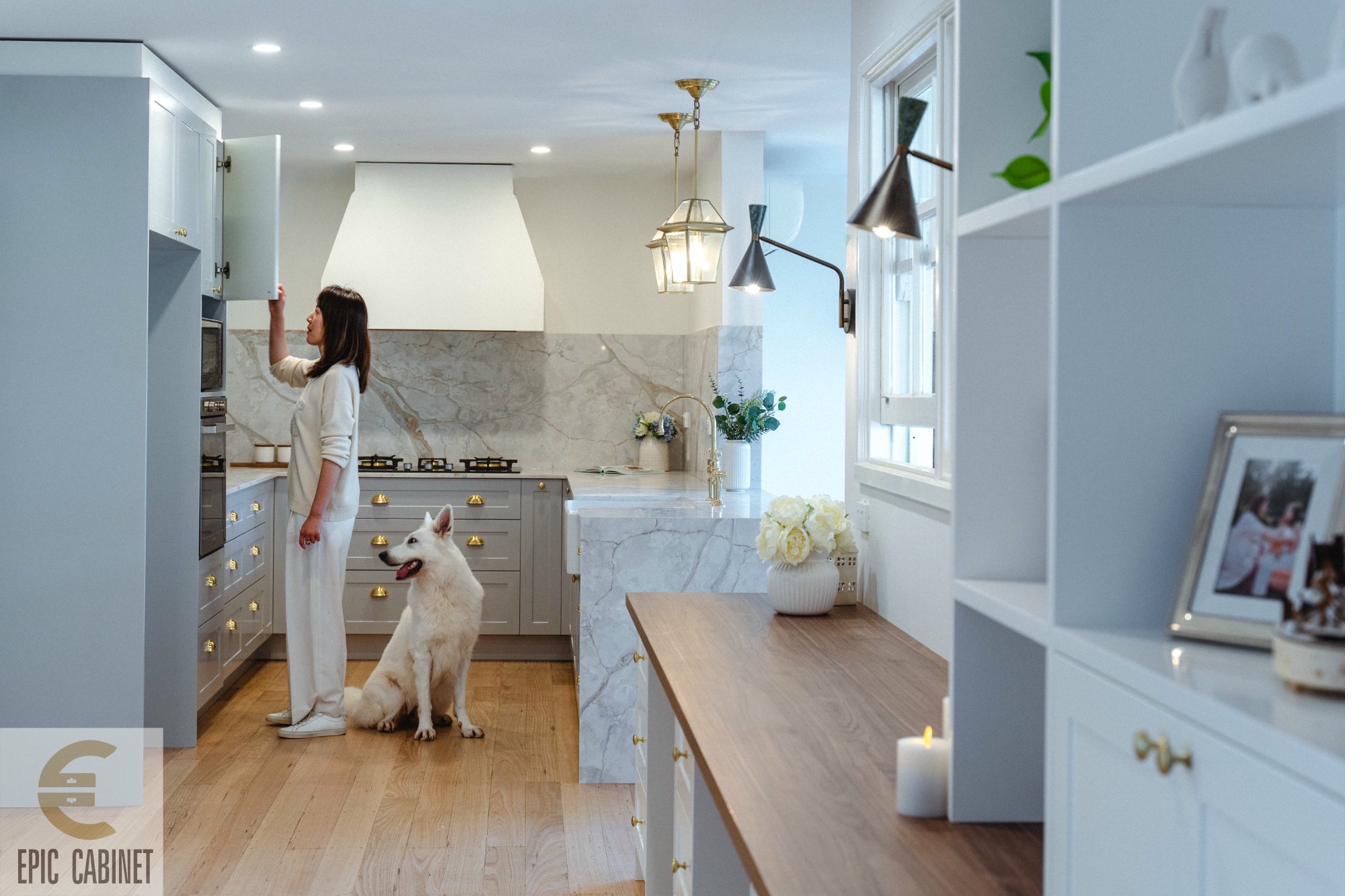 Forest Hill Hamptons kitchen with marble stone benchtops